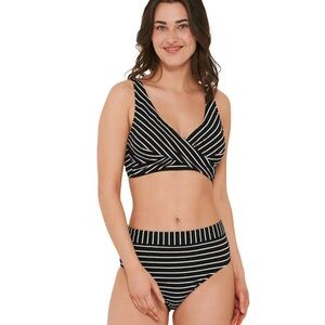 Black & White Striped Wrap Bikini Top
